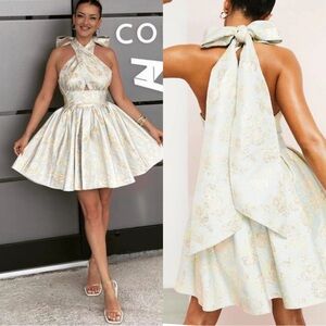 ASOS Strapless Dress in Cream and Gold